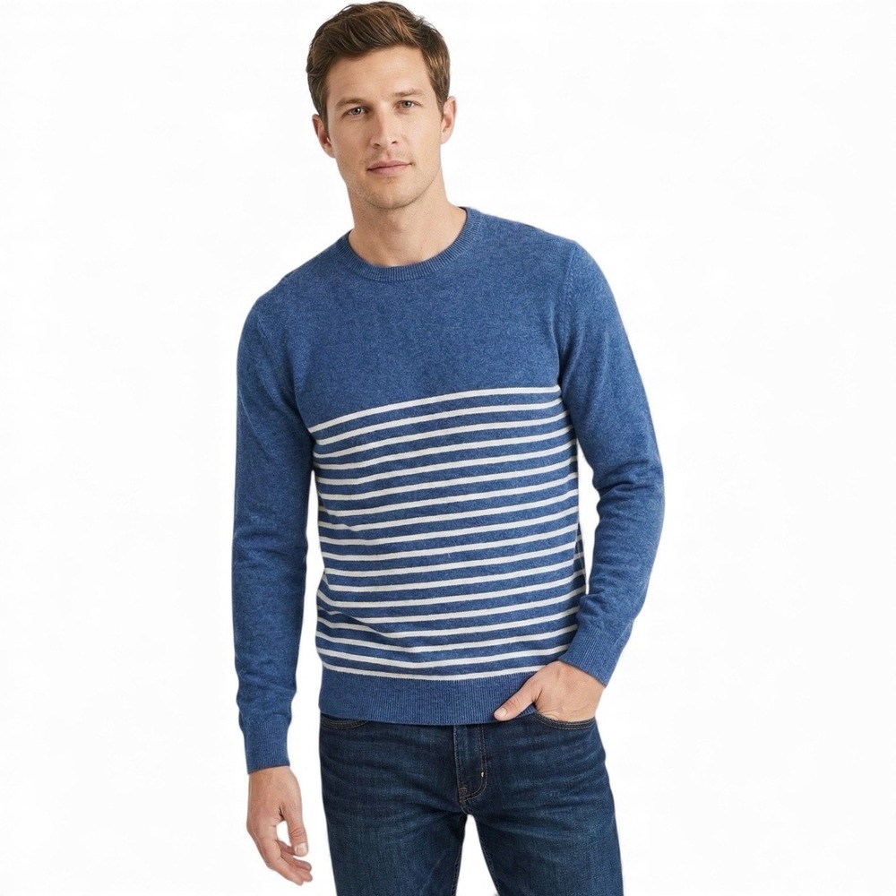 NWT Crown & Ivy Striped Crewneck Sweater Teal Vapor Blue Preppy Cashmere Size L